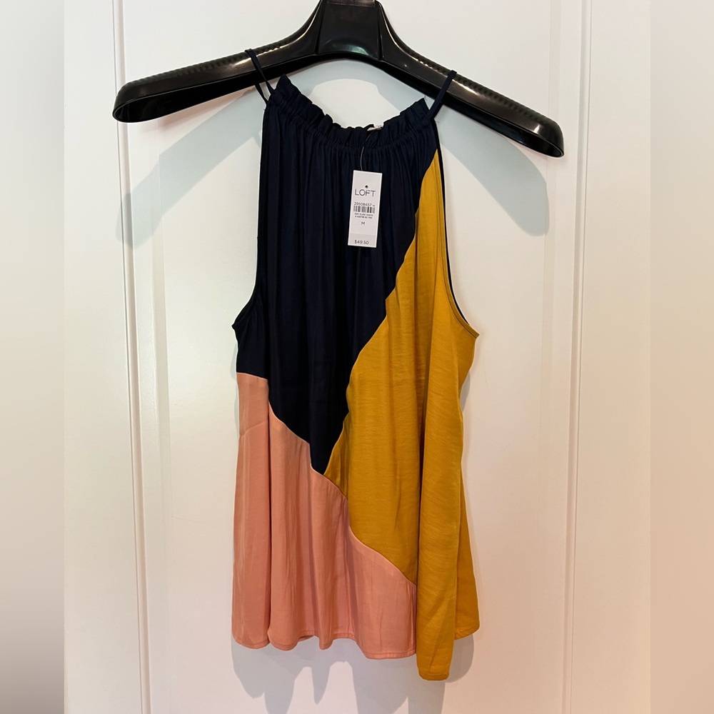 LOFT Women's Tri-Color Halter Tank Top - Navy, Mustard, Blush